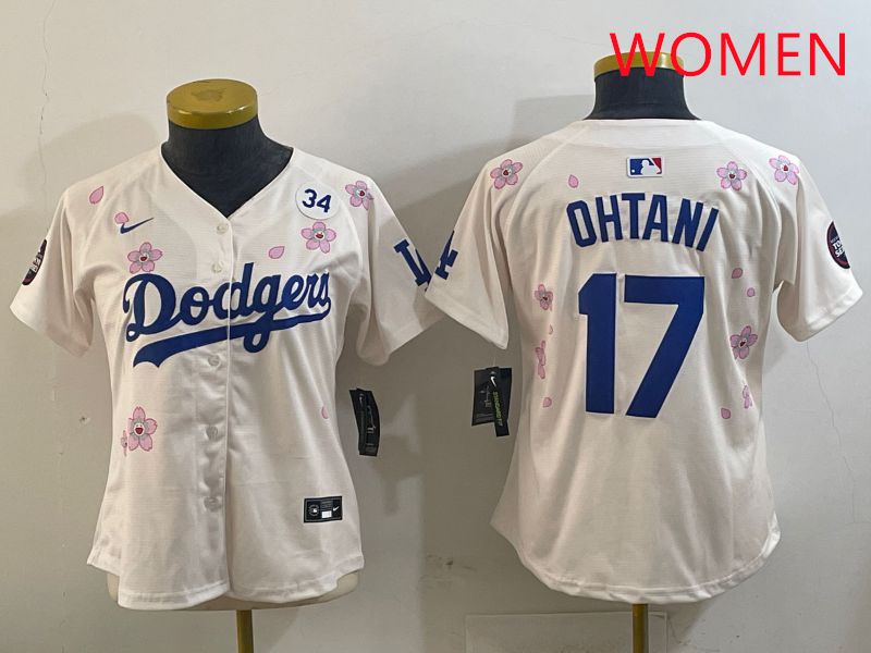 Women Los Angeles Dodgers 17 Ohtani Cream Sakura Edition 2025 Nike MLB Jersey style 4